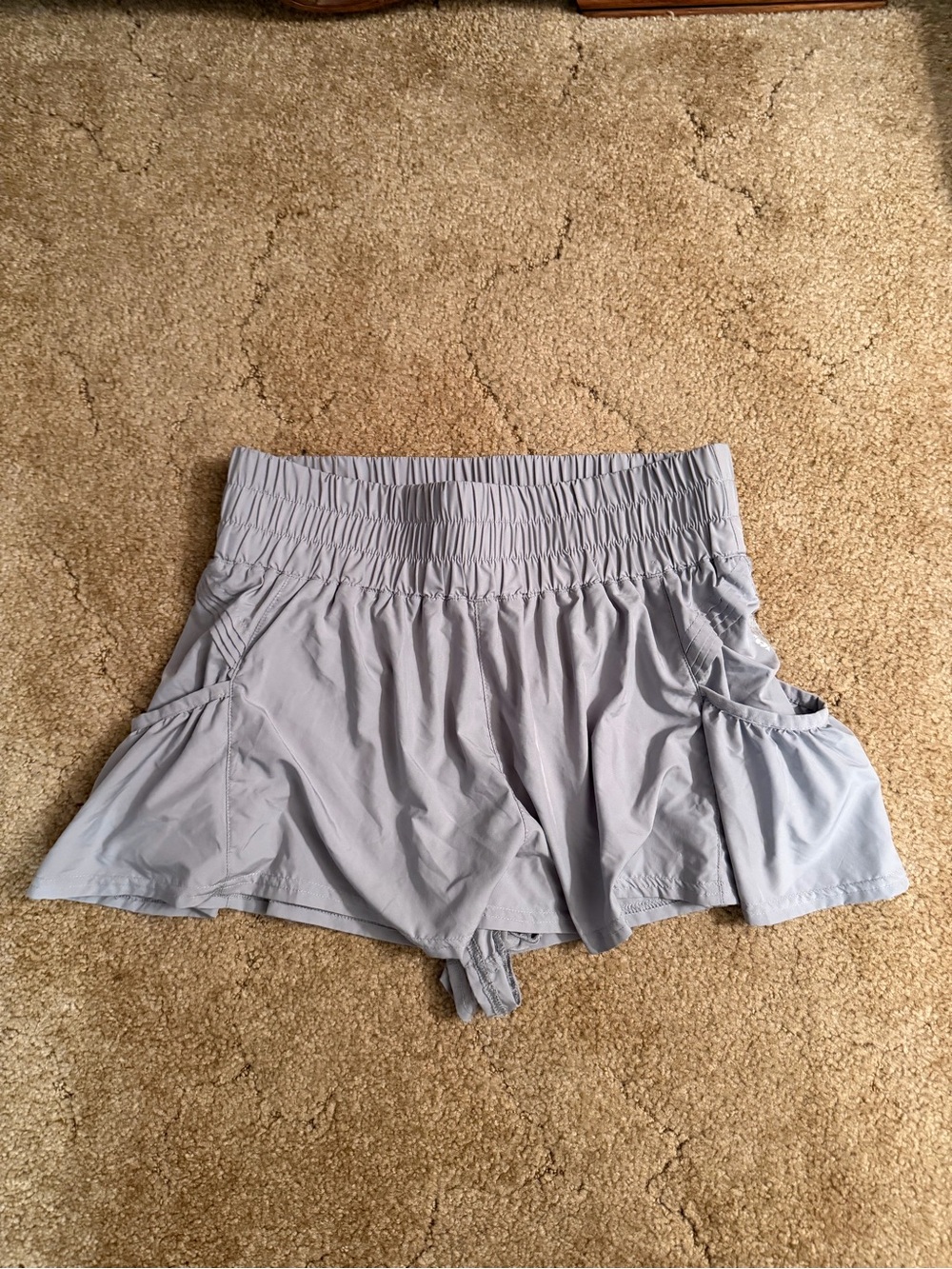 FP Movement by Free People Pale Gray Athletic Shorts with Shirred Waist